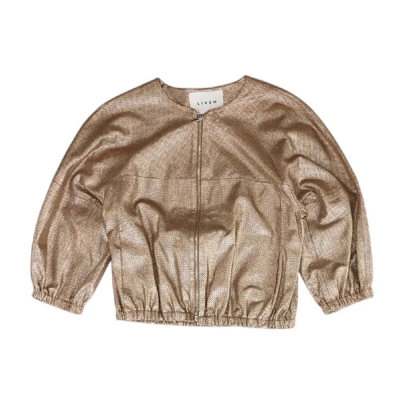 Gold Solid Leather Jacket Quilted Jacket Puffer Jacket Insulated Jacket