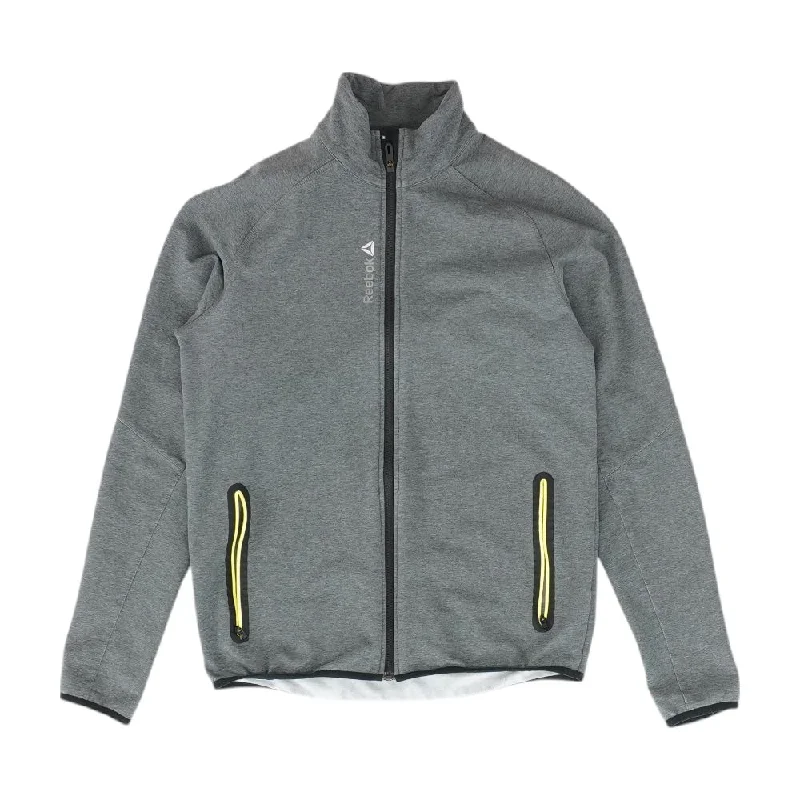 Gray Solid Active Jacket Hoodie Zip-Up Jacket Button-Up Jacket