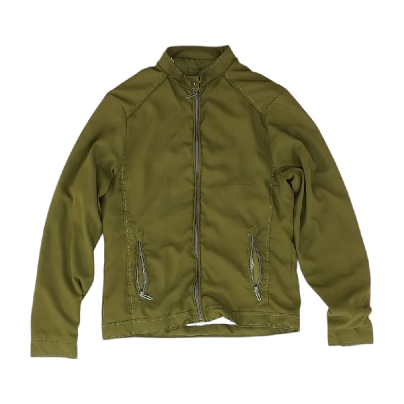 Green Solid Lightweight Jacket Notch Collar Peter Pan Collar Cowl Neck
