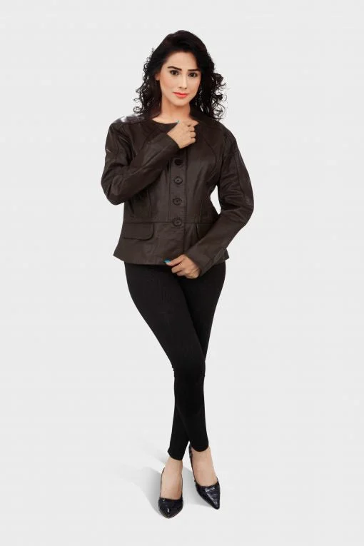 HAARLEM Women KUZE 11132 Leather Jacket Brown Wool Jacket Cashmere Jacket Tweed Jacket HAARLEM Women KUZE 11132 Leather Jacket Brown Wool Jacket Cashmere Jacket Tweed Jacket