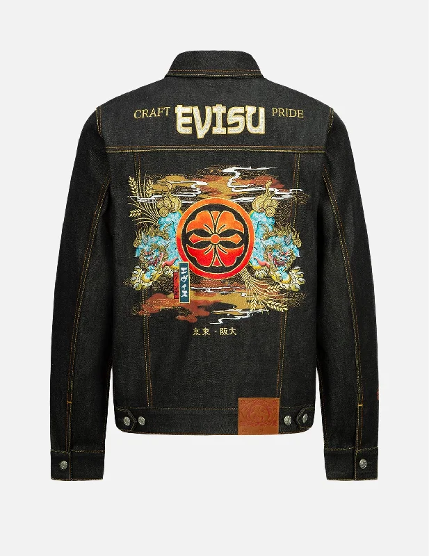 Komainu Duo Embroidered Denim Jacket Hooded Jacket Caped Jacket Shawl Collar Jacket