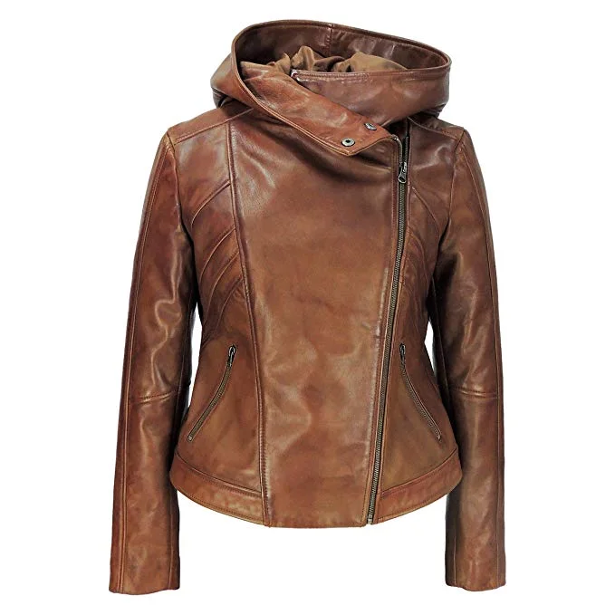 Koza Leathers Women Real Lambskin Leather Biker Hooded Jacket NW001 Hoodie Zip-Up Jacket Button-Up Jacket Koza Leathers Women Real Lambskin Leather Biker Hooded Jacket NW001 Hoodie Zip-Up Jacket Button-Up Jacket