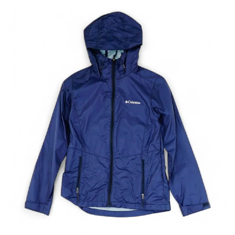 Navy Solid Active Jacket Notch Collar Peter Pan Collar Cowl Neck