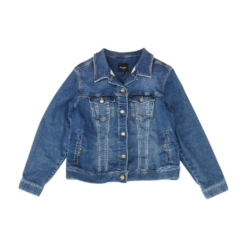 Navy Solid Denim Jacket Mesh Jacket Canvas Jacket Denim Jacket