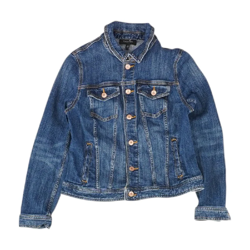 Navy Solid Denim Jacket Nylon Jacket Polyester Jacket Spandex Jacket