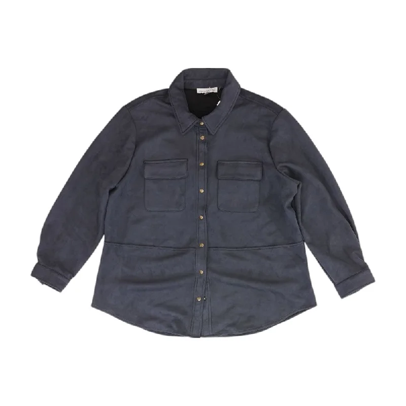 Navy Solid Jacket Notch Collar Jacket Peter Pan Collar Jacket Cowl Neck Jacket
