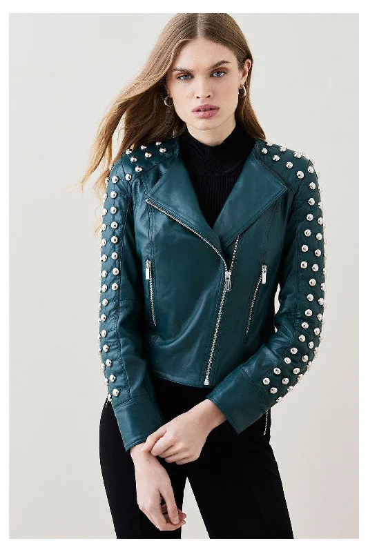 New Chocolat Green Style Silver Spiked Studded Retro Biker Leather Jacket For Women Satin Jacket Silk Jacket Chiffon Jacket New Chocolat Green Style Silver Spiked Studded Retro Biker Leather Jacket For Women Satin Jacket Silk Jacket Chiffon Jacket