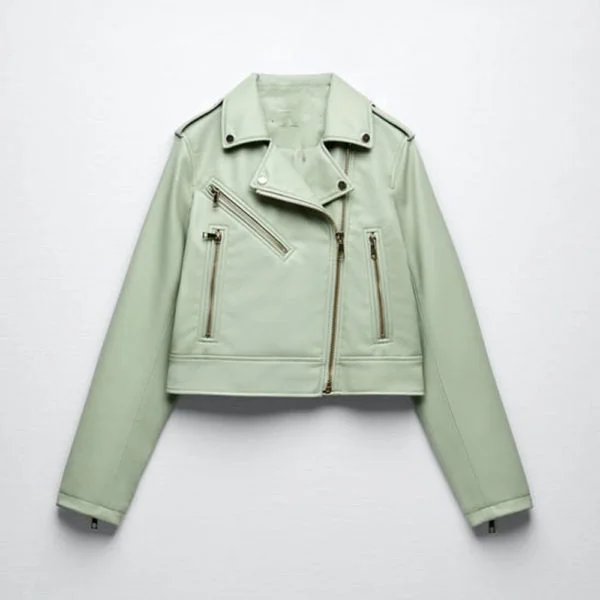 New Green Women Sheepskin Riding Leather Biker Jacket Belted Jacket Elasticated Jacket Padded Jacket New Green Women Sheepskin Riding Leather Biker Jacket Belted Jacket Elasticated Jacket Padded Jacket