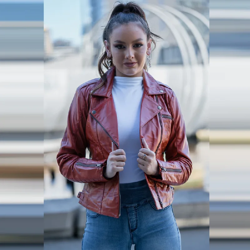 New Red Women RAF Lambskin Leather Biker Jacket Collared Jacket Crew Neck Jacket Turtle Neck Jacket New Red Women RAF Lambskin Leather Biker Jacket Collared Jacket Crew Neck Jacket Turtle Neck Jacket