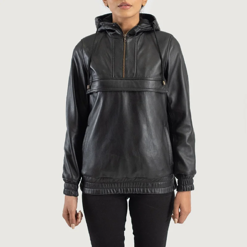 New Women Flight Black Hooded Leather Pullover Jacket Chenille Fabric Brocade Fabric Lace Fabric New Women Flight Black Hooded Leather Pullover Jacket Chenille Fabric Brocade Fabric Lace Fabric