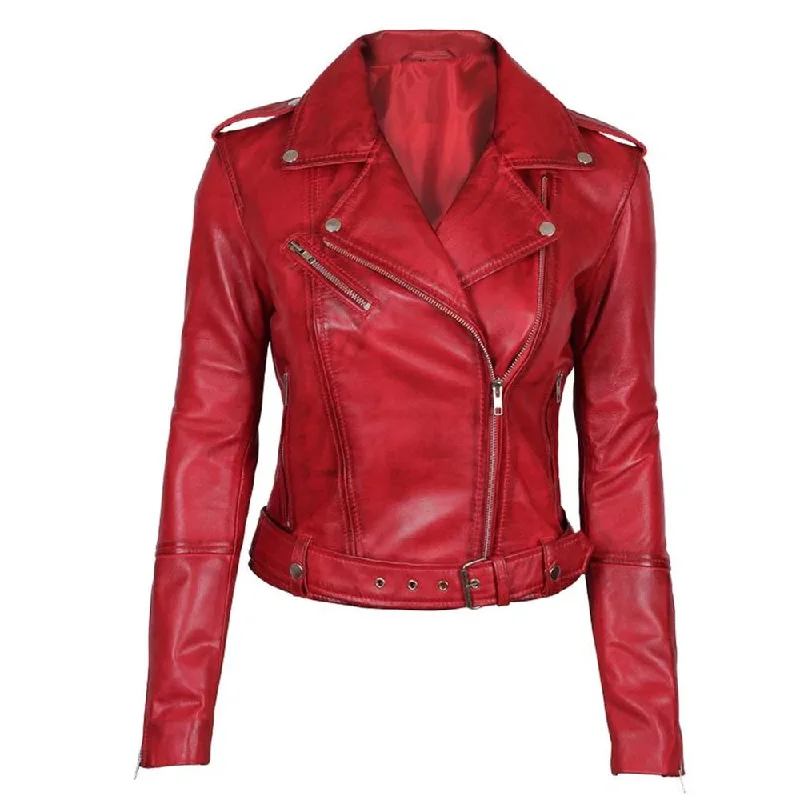 New Women Sheepskin Stylish Red Leather Biker Jacket Wool Jacket Cashmere Jacket Tweed Jacket New Women Sheepskin Stylish Red Leather Biker Jacket Wool Jacket Cashmere Jacket Tweed Jacket
