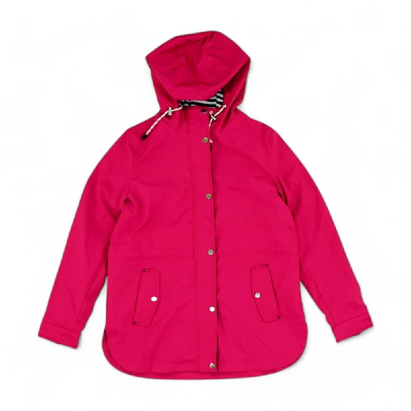 Pink Solid Rain Jacket Denim Fabric Leather Fabric Suede Fabric
