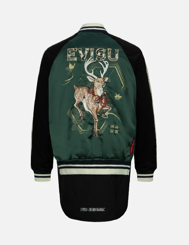 Rhinestone Patchwork Deer and Logo Embroidery Loose Fit Souvenir Jacket. Mesh Jacket Canvas Jacket Denim Jacket Rhinestone Patchwork Deer and Logo Embroidery Loose Fit Souvenir Jacket. Mesh Jacket Canvas Jacket Denim Jacket