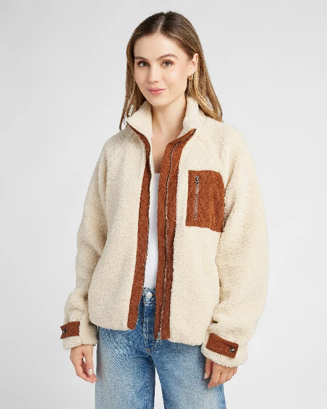 Sherpa Jacket withCorduroy Pocket Snapped Jacket Toggled Jacket Drawstring Jacket