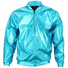 Shiny Turquoise Jacket Zippered Jacket Buttoned Jacket Snapped Jacket