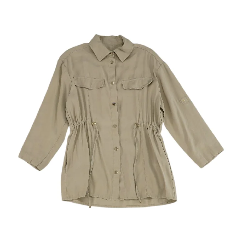 Tan Solid Jacket Hoodie Zip-Up Jacket Button-Up Jacket