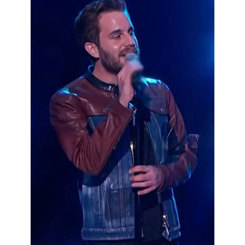 The Kelly Clarkson Show Ben Platt Trimmed Denim Blue & Brown Jacket Anorak Shell Jacket Lightweight Jacket The Kelly Clarkson Show Ben Platt Trimmed Denim Blue & Brown Jacket Anorak Shell Jacket Lightweight Jacket
