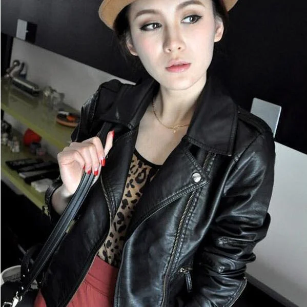 Turn Down Collar Women Real Leather Jackets Front Pockets Side Pockets Patch Pockets Turn Down Collar Women Real Leather Jackets Front Pockets Side Pockets Patch Pockets