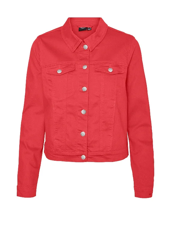 Vero Moda Wild Soya Short Denim Jacket, Cayenne Zip Front Button Front Snap Front