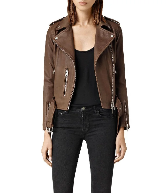 Women Classic Leather Jackets: Nancy Tiered Jacket Buttoned Jacket Zippered Jacket