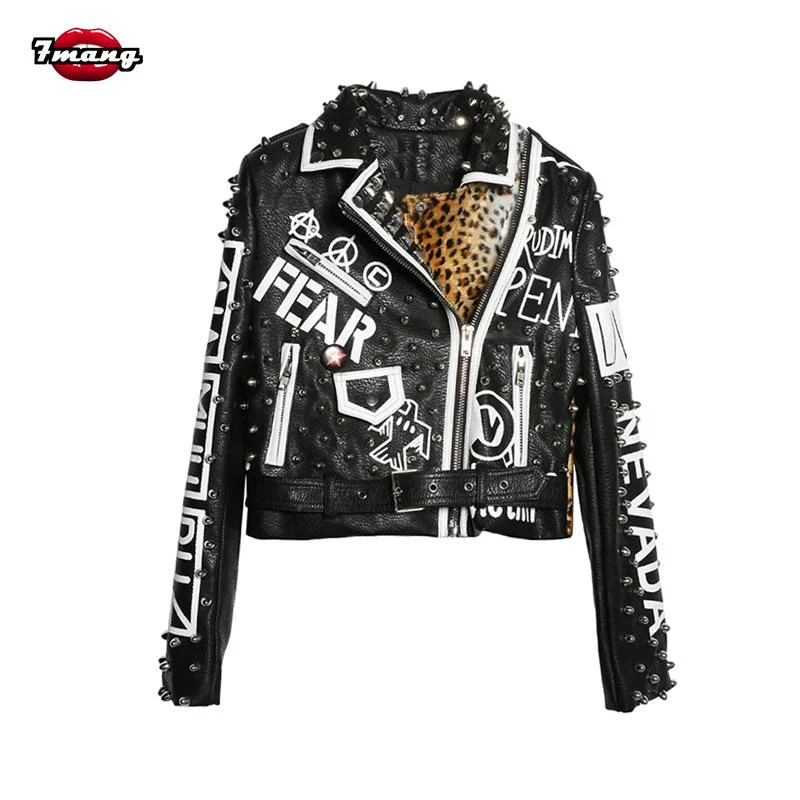 Women Punk Party Street Letter Printing Leather Jacket Wool Jacket Cashmere Jacket Tweed Jacket Women Punk Party Street Letter Printing Leather Jacket Wool Jacket Cashmere Jacket Tweed Jacket