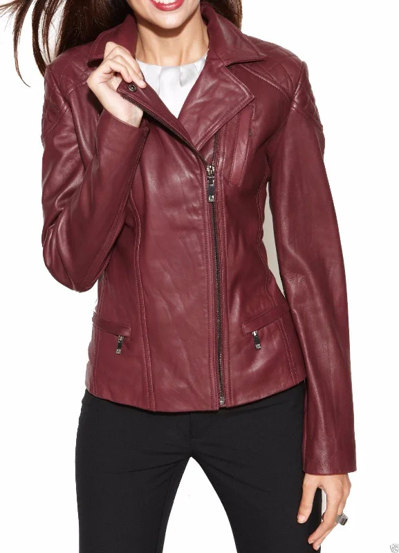 Koza Leathers Women Lambskin Leather Jacket KW013 Boat Neck Shawl Collar Notched Collar Koza Leathers Women Lambskin Leather Jacket KW013 Boat Neck Shawl Collar Notched Collar