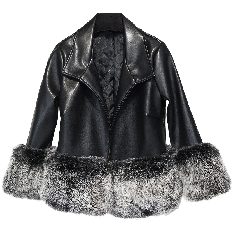 Women’s Black Genuine Sheepskin Sherpa Shearling Faux Fur Cuffs Fashionable Casual Classic Winter Warm Slim Fit Leather Jacket Boat Neck Shawl Collar Notched Collar Women’s Black Genuine Sheepskin Sherpa Shearling Faux Fur Cuffs Fashionable Casual Classic Winter Warm Slim Fit Leather Jacket Boat Neck Shawl Collar Notched Collar