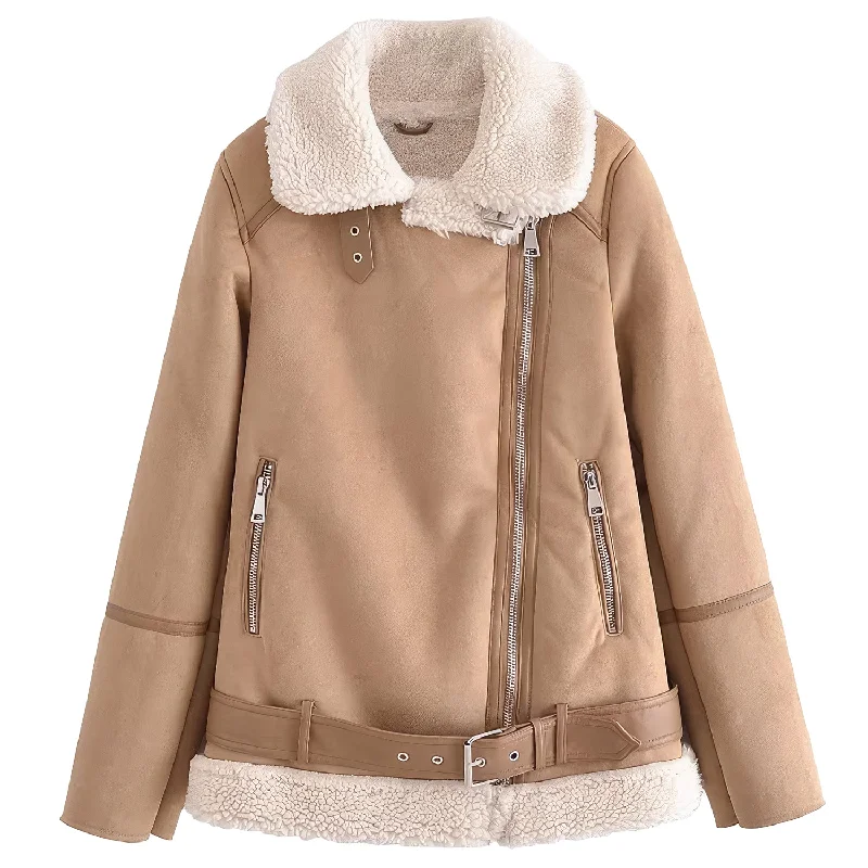 Women’s Fawn Brown Genuine Suede Sherpa Shearling Faux Fur Lined Winter Warm Thick Outfit Streetwear Loose Leather Jacket Print Jacket Jacquard Jacket Embroidered Jacket Women’s Fawn Brown Genuine Suede Sherpa Shearling Faux Fur Lined Winter Warm Thick Outfit Streetwear Loose Leather Jacket Print Jacket Jacquard Jacket Embroidered Jacket