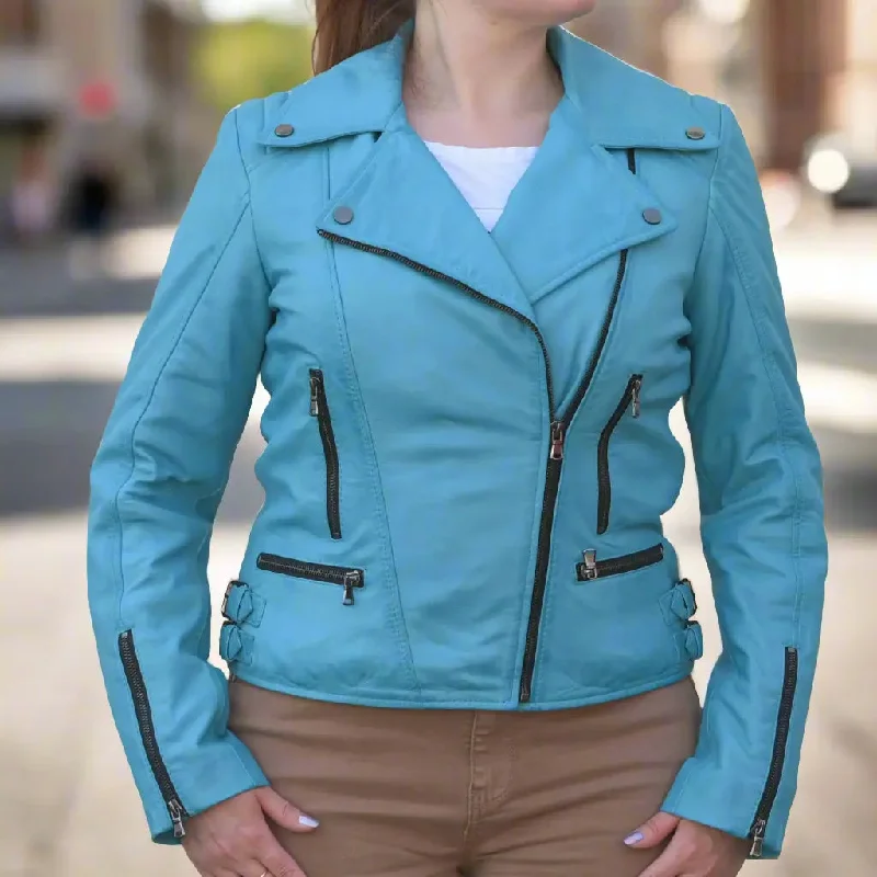 Women's Biker Look Sheep Leather Jacket Denim Jacket Leather Jacket Suede Jacket