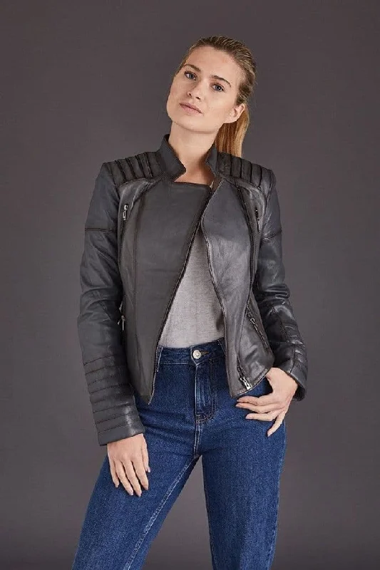 Womens Motorcycle Gray Leather Jacket Rayon Jacket Velvet Jacket Corduroy Jacket