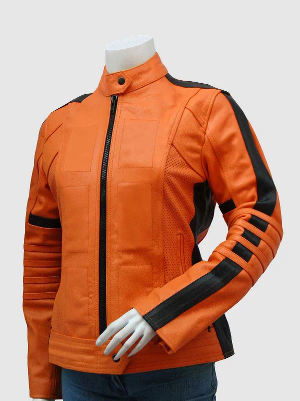 Orange Biker Leather Jacket Zippered Jacket Buttoned Jacket Snapped Jacket