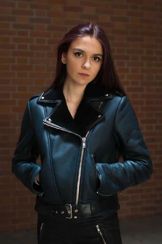 Women's Shearling Lined Biker Leather Jacket Tiered Jacket Buttoned Jacket Zippered Jacket Women's Shearling Lined Biker Leather Jacket Tiered Jacket Buttoned Jacket Zippered Jacket