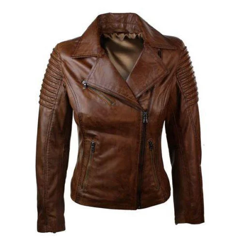 Women's distressed biker leather jacket with piping Welt Pockets Slit Pockets Flap Pockets Women's distressed biker leather jacket with piping Welt Pockets Slit Pockets Flap Pockets