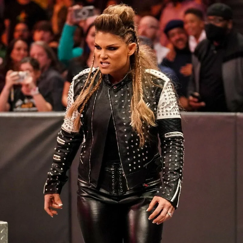 WWE Beth Phoenix Rockstar AWE Studded Leather jacket Hooded Jacket Caped Jacket Shawl Collar Jacket WWE Beth Phoenix Rockstar AWE Studded Leather jacket Hooded Jacket Caped Jacket Shawl Collar Jacket