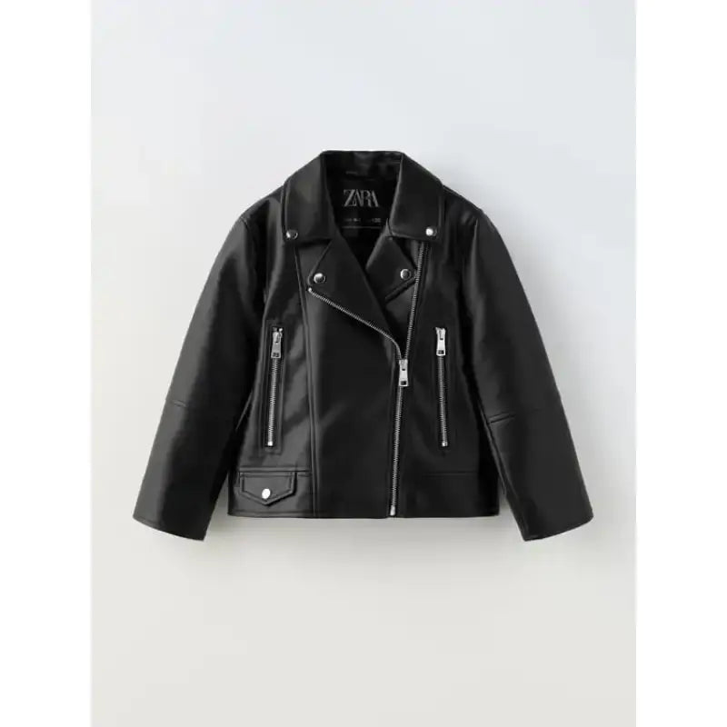 Zara Biker Leather Women's Jacket Notch Collar Peter Pan Collar Cowl Neck