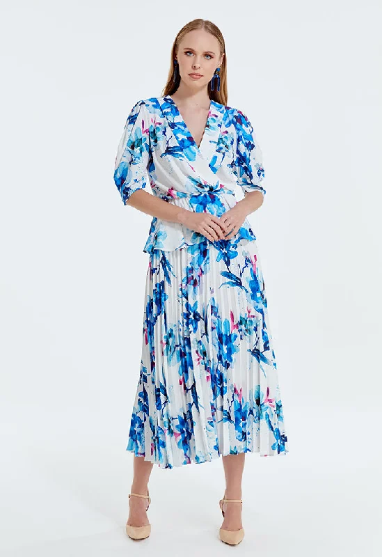 Printed A-Line Pleated Skirt wool skirt warm