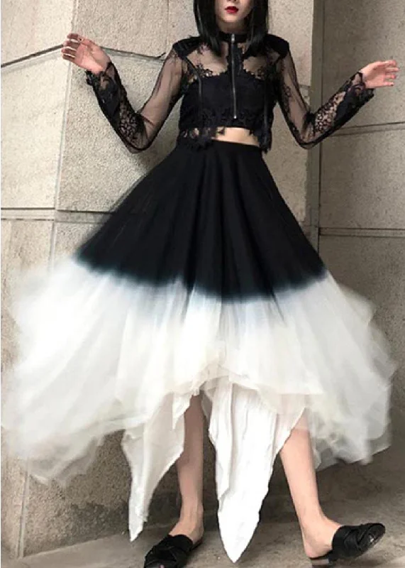 Art Black White Color block tulle Patchwork Skirts Summer wool skirt warm