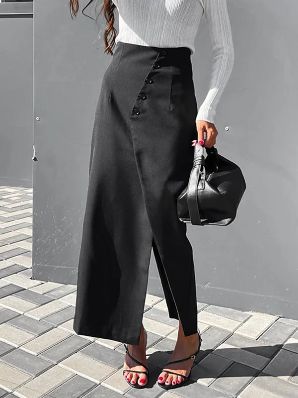 BerryBetty - Asymmetric Slit Midi Skirt cashmere skirt fine
