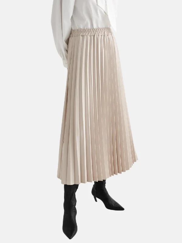 Athens Pleated Long Skirt Stone elastic waist skirt