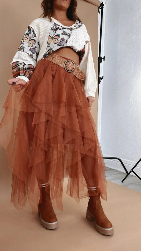 Be Merry Mesh Tutu Tulle Maxi Skirt , Rust velvet skirt luxurious