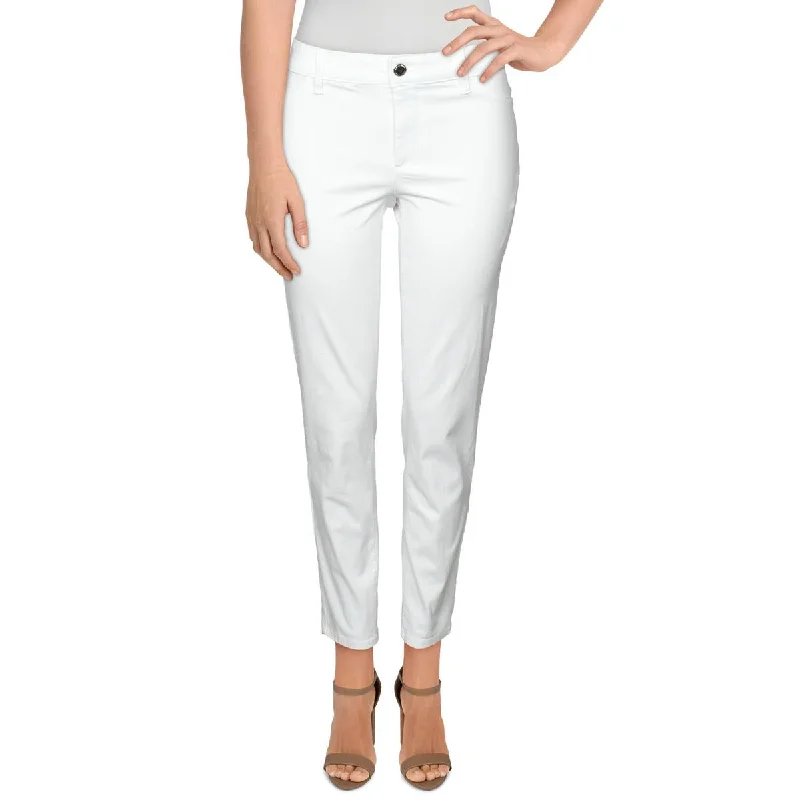 Womens Denim Mid-Rise Straight Leg Jeans Fashionable Raw Hemmed Jeans