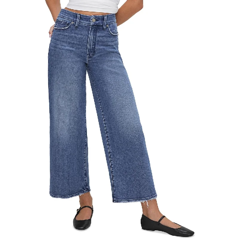Womens High Rise Wide Legged Wide Leg Jeans Comfortable Folded Hem Jeans