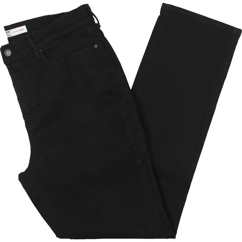 Womens High Rise 5-Pocket Straight Leg Jeans Fashionable Frayed Hem Denim