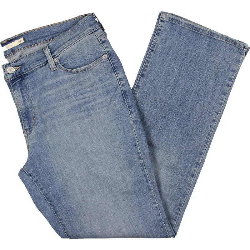 Plus Womens Mid-Rise Stretch Bootcut Jeans Chic Double Waistband Jeans