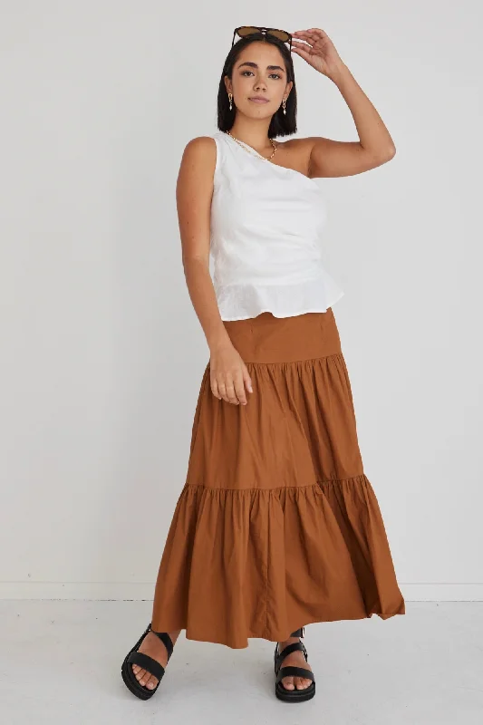 Blazing Toffee Cotton Tiered Midi Skirt cashmere skirt plush