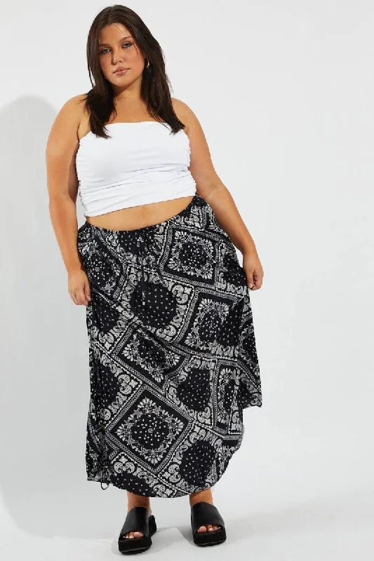 Blue Boho Drawstring Side Bandana Maxi Skirt lace skirt feminine