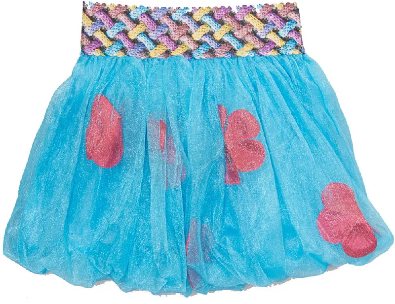 Blue Bubble Skirt With Hot Pink Petal spandex blend skirt