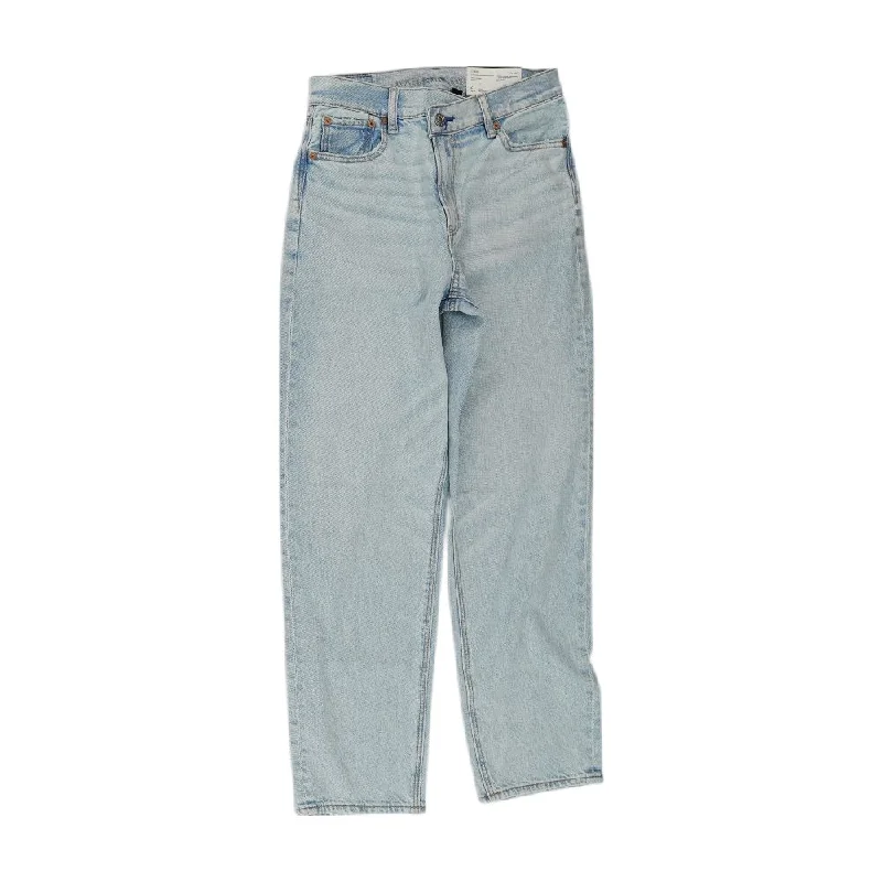 Blue Solid High Rise Straight Leg Jeans Chic Vintage-Inspired Denim Jeans