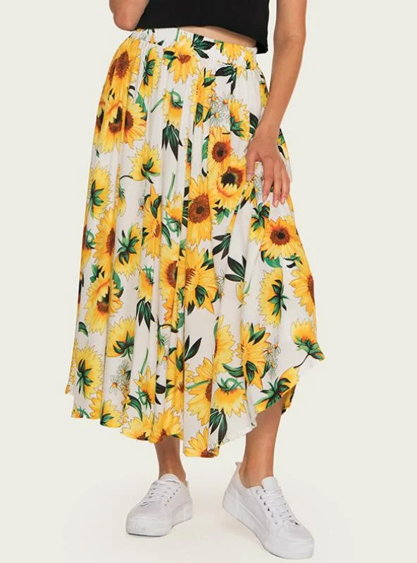 TastyHottie - Bohemia Printed Elastic Waist Beach Skirt flowy skirt hem