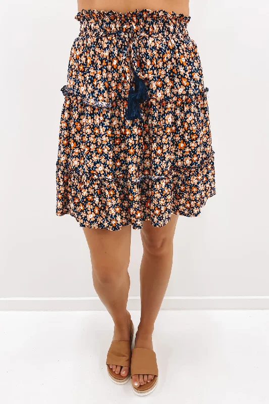 Bonny Skirt Navy Floral boho skirt vibe